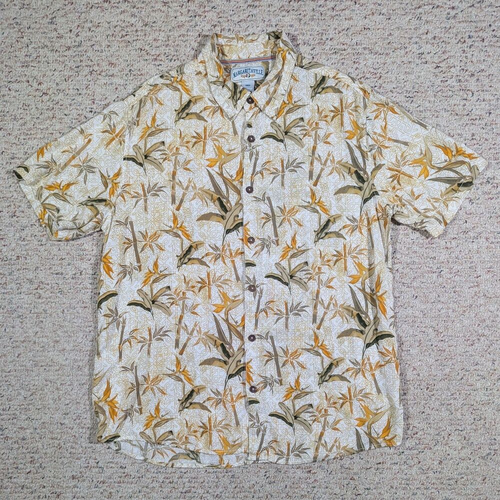 Margaritaville Hawaiian Shirt Mens XL 100% Rayon Bird of Paradise Bamboo Floral